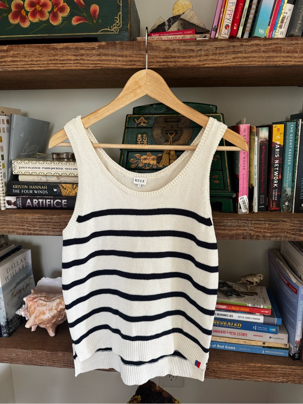 KULE Knit Tank Top in Cream and Navy